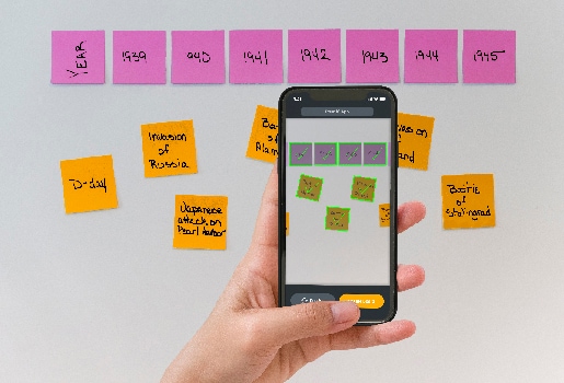 Mostrando a linha do tempo da 2ª Guerra Mundial no aplicativo Post-it.